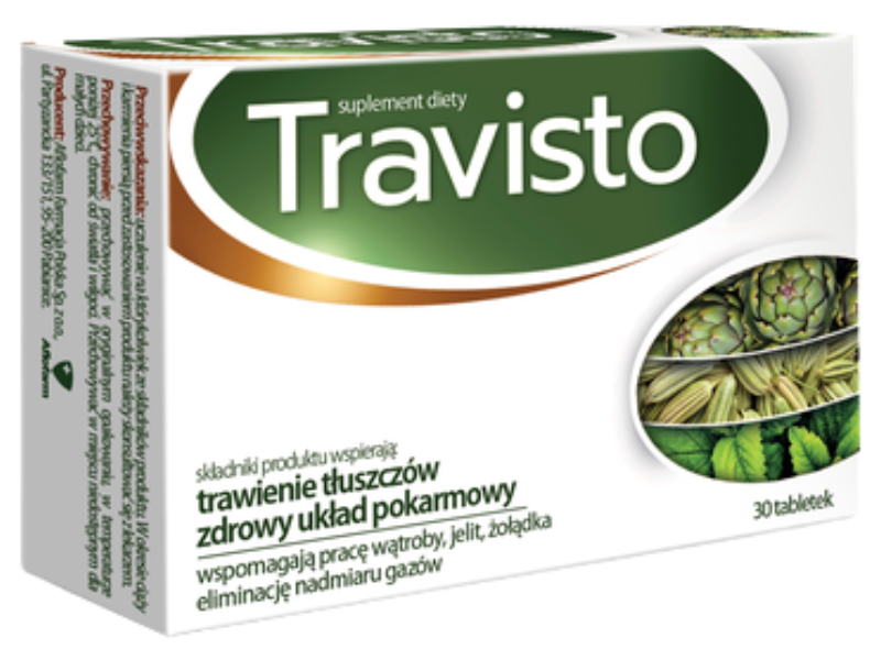 Zdjęcie przedstawia suplement diety Travisto, tabletki.