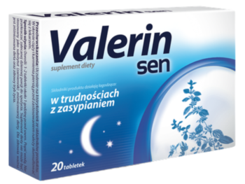 Zdjęcie przedstawia suplement diety Valerin Sen, tabletki.
