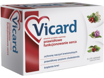 Zdjęcie przedstawia suplement diety Vicard, tabletki powlekane.