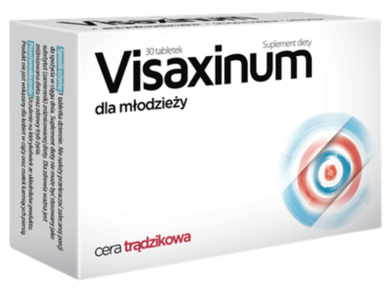 Zdjęcie przedstawia suplement diety Visaxinum, tabletki.