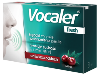 Zdjęcie przedstawia wyrób medyczny Vocaler Fresh, pastylki do ssania.