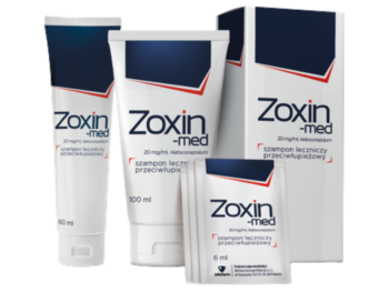 Zdjęcie przedstawia lek bez recepty Zoxin-med, szampon leczniczy, 20 mg/g.