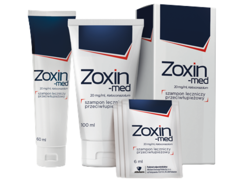 Zdjęcie przedstawia lek bez recepty Zoxin-med, szampon leczniczy, 20 mg/g.