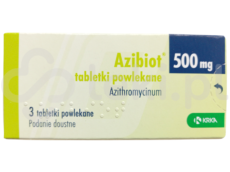 Zdjęcie przedstawia lek dostępny na receptę Azibiot, tabletki powlekane, 500 mg.