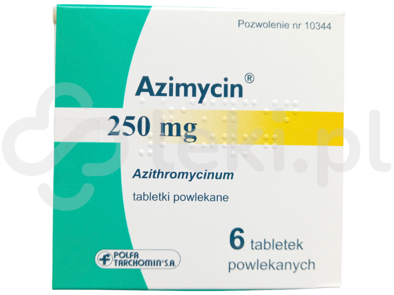 Zdjęcie przedstawia lek dostępny na receptę Azimycin, tabletki powlekane, 250 mg.