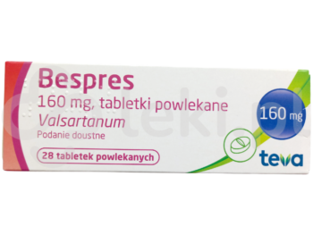 Zdjęcie przedstawia lek dostępny na receptę Bespres, tabletki powlekane, 160 mg.