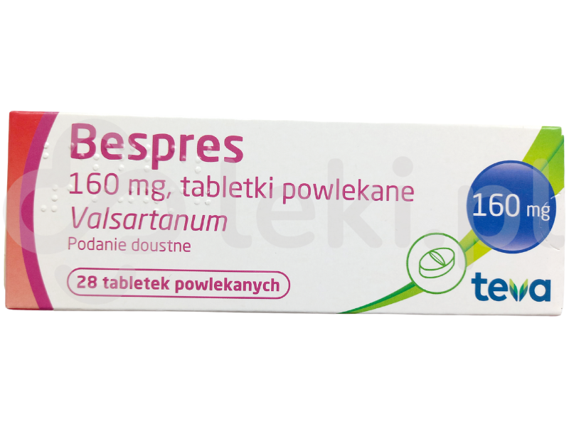 Zdjęcie przedstawia lek dostępny na receptę Bespres, tabletki powlekane, 160 mg.