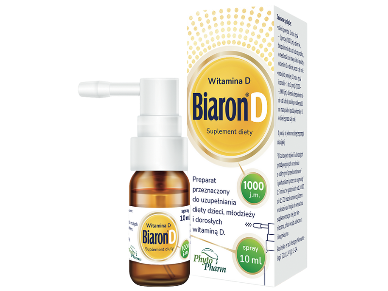 Zdjęcie przedstawia suplement diety Biaron D 1000, spray.
