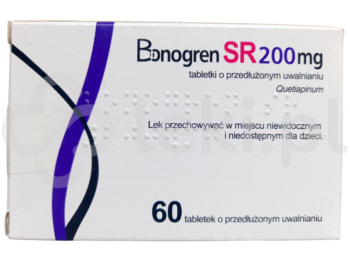 Zdjęcie przedstawia lek dostępny na receptę Bonogren SR, tabletki o przedłużonym uwalnianiu, 200 mg.