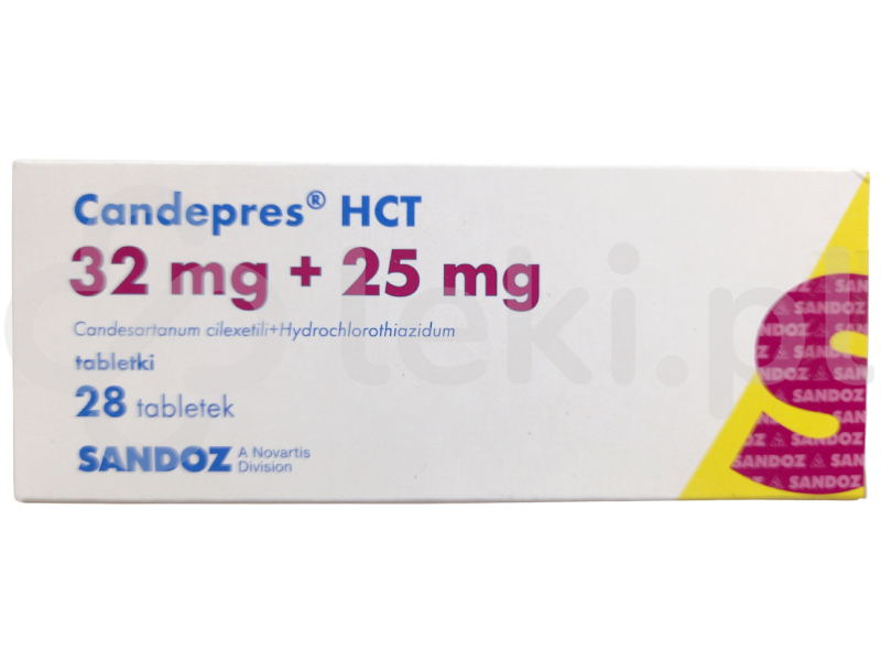 Zdjęcie przedstawia lek dostępny na receptę Candepres HCT, tabletki, 32 mg + 25 mg.
