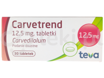 Zdjęcie przedstawia lek dostępny na receptę Carvetrend, tabletki, 12,5 mg.