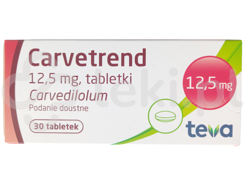 Zdjęcie przedstawia lek dostępny na receptę Carvetrend, tabletki, 12,5 mg.