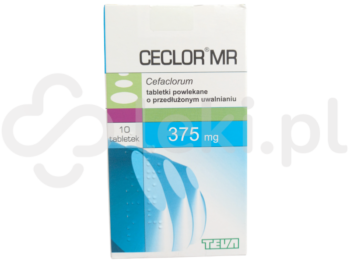 Zdjęcie przedstawia lek dostępny na receptę Ceclor MR, tabletki powlekane o przedłużonym uwalnianiu, 375 mg.