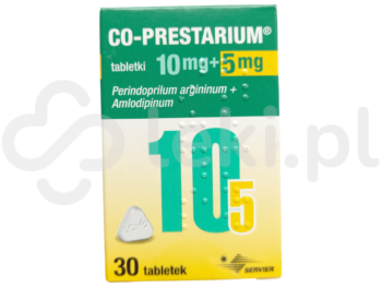 Zdjęcie przedstawia lek dostępny na receptę Co-Prestarium, tabletki, 10 mg + 5 mg.