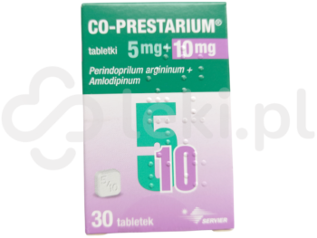 Zdjęcie przedstawia lek dostępny na receptę Co-Prestarium, tabletki, 5 mg + 10 mg.