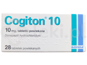 Zdjęcie przedstawia lek dostępny na receptę Cogiton 10, tabletki powlekane, 10 mg.