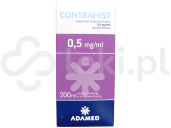 Zdjęcie przedstawia lek dostępny na receptę Contrahist, roztwór doustny, 0,5 mg/ml.