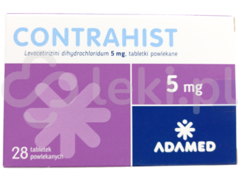 Zdjęcie przedstawia lek dostępny na receptę Contrahist, tabletki powlekane, 5 mg.
