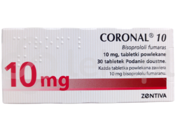 Zdjęcie przedstawia lek dostępny na receptę Coronal 10, tabletki powlekane, 10 mg.