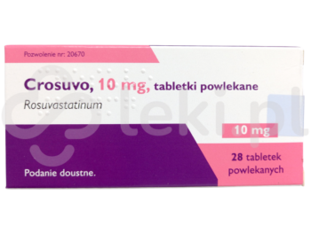 Zdjęcie przedstawia lek dostępny na receptę Crosuvo, tabletki powlekane, 10 mg.