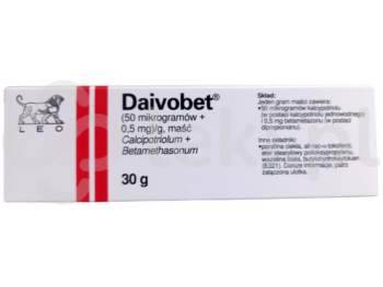 Zdjęcie przedstawia lek dostępny na receptę Daivobet, maść, (50 µg + 0,5 mg)/g.