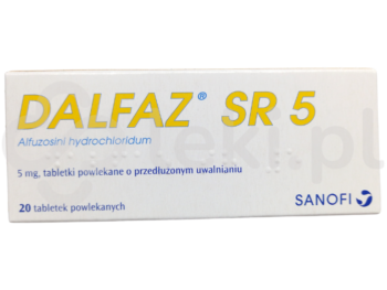 Zdjęcie przedstawia lek dostępny na receptę Dalfaz SR 5, tabletki powlekane o przedłużonym uwalnianiu, 5 mg.