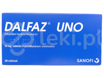 Zdjęcie przedstawia lek dostępny na receptę Dalfaz Uno, tabletki o przedłużonym uwalnianiu, 10 mg.