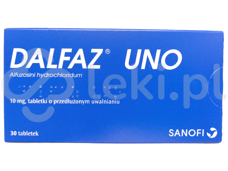 Zdjęcie przedstawia lek dostępny na receptę Dalfaz Uno, tabletki o przedłużonym uwalnianiu, 10 mg.