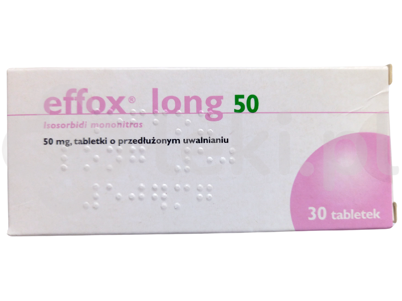 Zdjęcie przedstawia lek dostępy na receptę Effox long 50, tabletki o przedłużonym uwalnianiu, 50 mg.