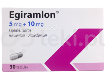 Zdjęcie przedstawia lek dostępy na receptę Egiramlon, kapsułki twarde, 5 mg + 10 mg.