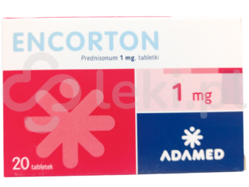 Zdjęcie przedstawia lek dostępy na receptę Encorton, tabletki, 1 mg.