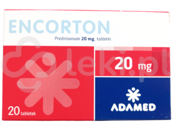 Zdjęcie przedstawia lek dostępy na receptę Encorton, tabletki, 20 mg.