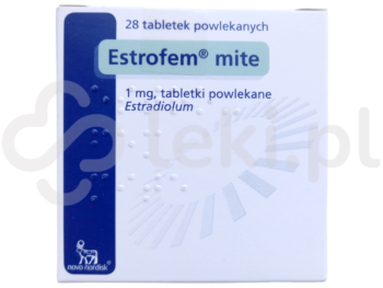 Zdjęcie przedstawia lek dostępy na receptę Estrofem mite, tabletki powlekane, 1 mg.