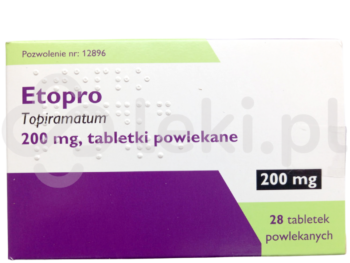 Zdjęcie przedstawia lek dostępy na receptę Etopro, tabletki powlekane, 200 mg.