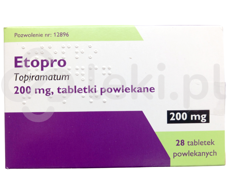 Zdjęcie przedstawia lek dostępy na receptę Etopro, tabletki powlekane, 200 mg.