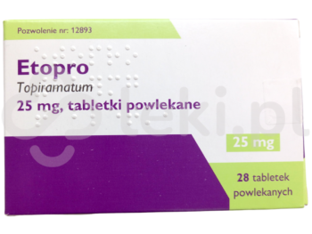 Zdjęcie przedstawia lek dostępy na receptę Etopro, tabletki powlekane, 25 mg.