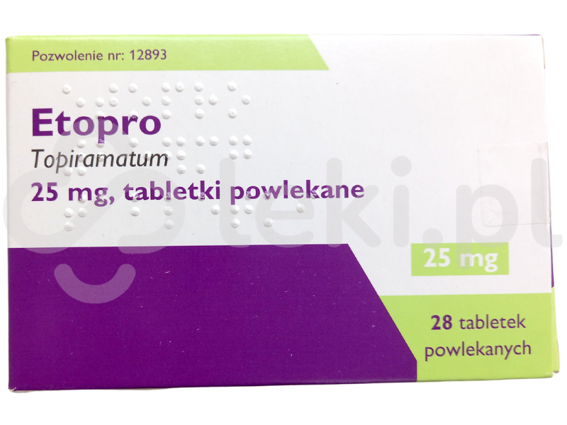 Zdjęcie przedstawia lek dostępy na receptę Etopro, tabletki powlekane, 25 mg.