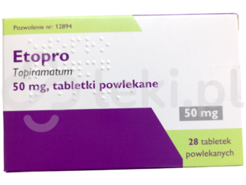 Zdjęcie przedstawia lek dostępy na receptę Etopro, tabletki powlekane, 50 mg.