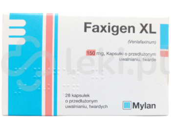 Zdjęcie przedstawia lek dostępy na receptę Faxigen XL 150 mg, kapsułki o przedłużonym uwalnianiu, twarde, 150 mg.