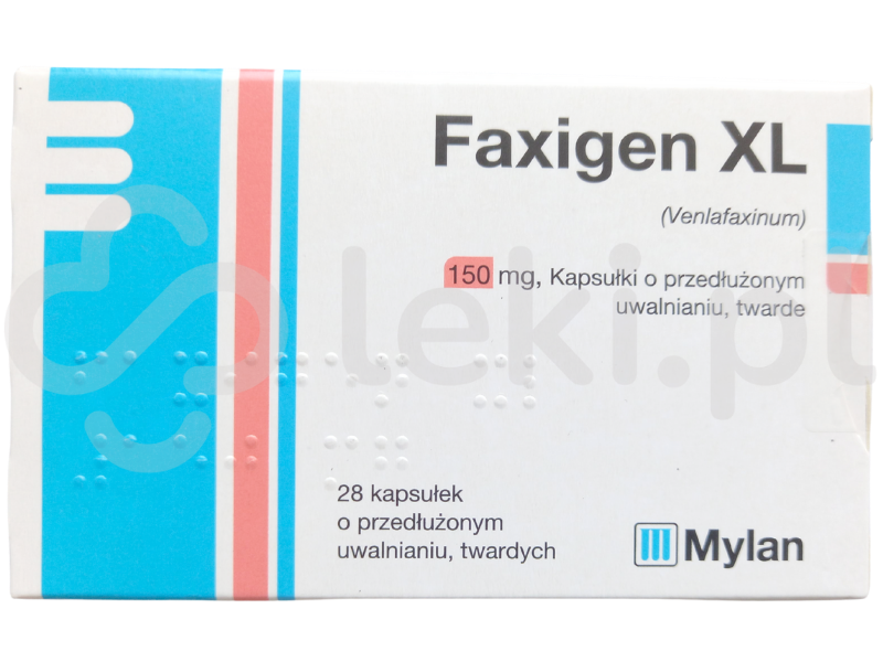 Zdjęcie przedstawia lek dostępy na receptę Faxigen XL 150 mg, kapsułki o przedłużonym uwalnianiu, twarde, 150 mg.