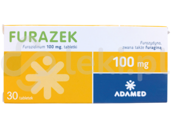 Zdjęcie przedstawia lek dostępy na receptę Furazek, tabletki, 100 mg.
