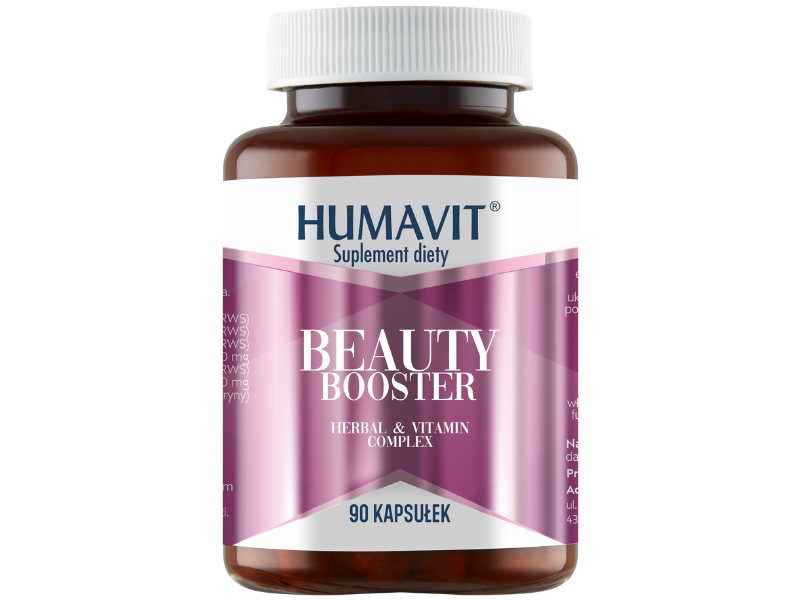 Zdjęcie przedstawia suplement diety HUMAVIT Beauty Booster, kapsułki.