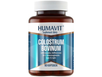 Zdjęcie przedstawia suplement diety HUMAVIT Colostrum Bovinum, kapsułki.