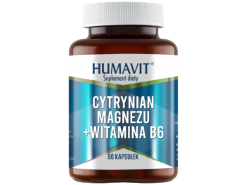 Zdjęcie przedstawia suplement diety HUMAVIT Cytrynian Magnezu + Witamina B6, kapsułki.