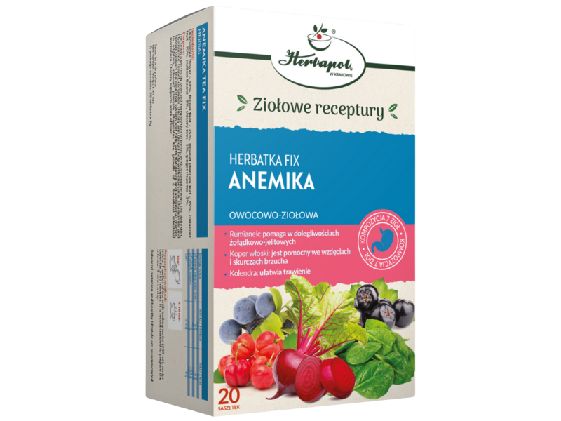 Zdjęcie przedstawia środek spożywczy Herbapol Kraków Herbatka fix Anemika, zioła do zaparzania.