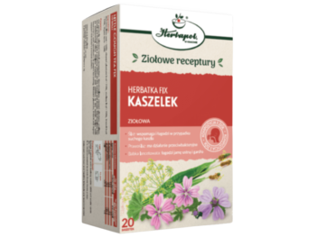 Zdjęcie przedstawia środek spożywczy Herbapol Kraków Herbatka fix Kaszelek, zioła do zaparzania.