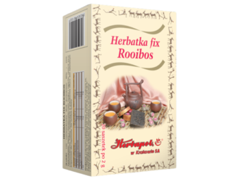 Zdjęcie przedstawia środek spożywczy Herbapol Kraków Herbatka fix Rooibos, zioła do zaparzania.
