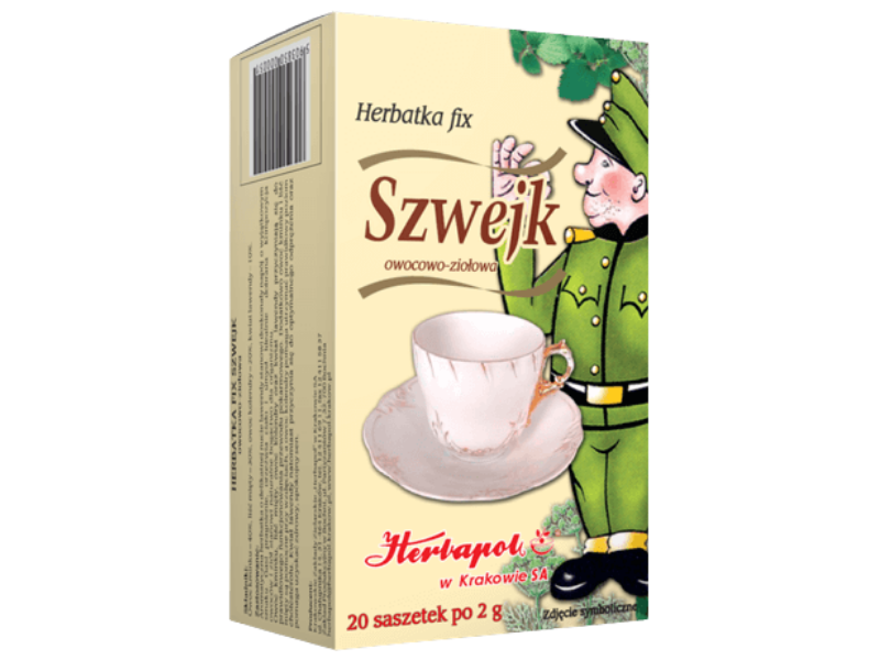 Zdjęcie przedstawia środek spożywczy Herbapol Kraków Herbatka fix Szwejk, zioła do zaparzania.