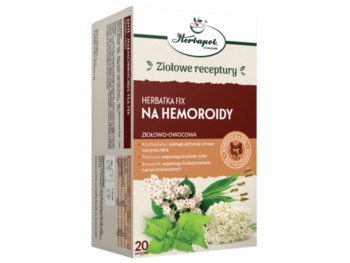 Zdjęcie przedstawia środek spożywczy Herbapol Kraków Herbatka fix na hemoroidy, zioła do zaparzania.