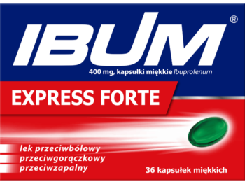Zdjęcie przedstawia lek dostępny bez recepty Ibum Express Forte, kapsułki miękkie, 400 mg.